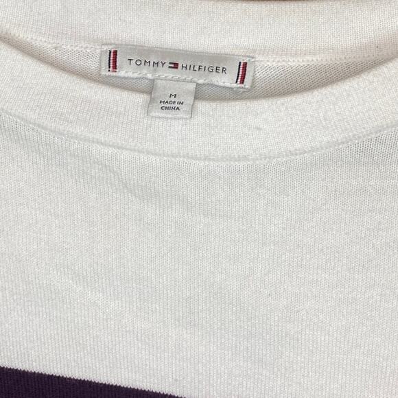 Tommy Hilfiger Striped Purple Gray White Long Sleeve Crewneck Cotton Sweater - Picture 2 of 4